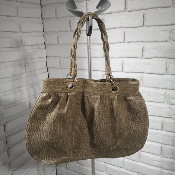 Jessica Simpson Reptile Print Faux Leather Tan Lined Handbag - Picture 3 of 8